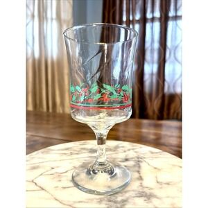 VTG 1986‎ 80s Libbey Arby's Holly Berry Christmas Holiday Stem Goblet Glass 10oz